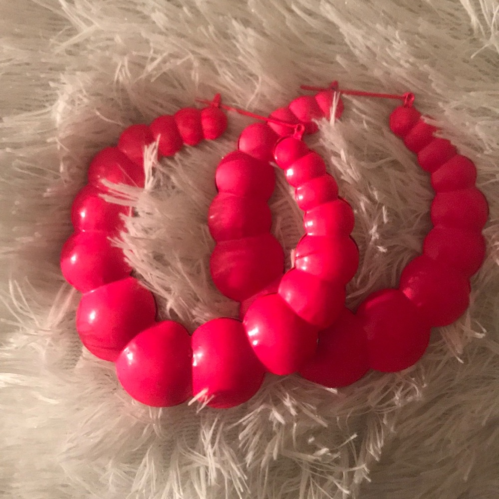 Hot pink bubble hoop earrings